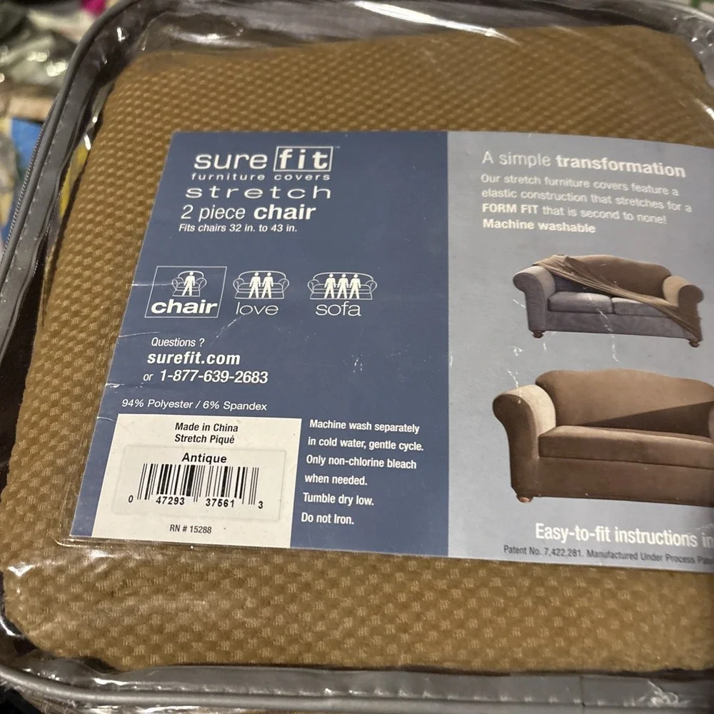 Sure Fit 2 Piece Chair Stretch Pique Slipcover Gold Antique Furniture Cover NEW